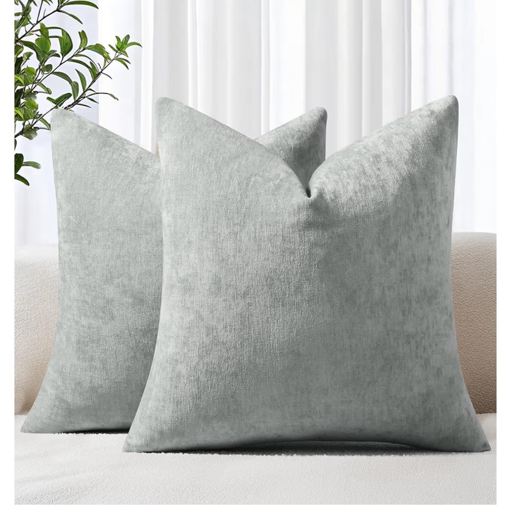 Gray VELVET Chenille Accent Pillow Covers 20x20” SQUARE (2-pack)